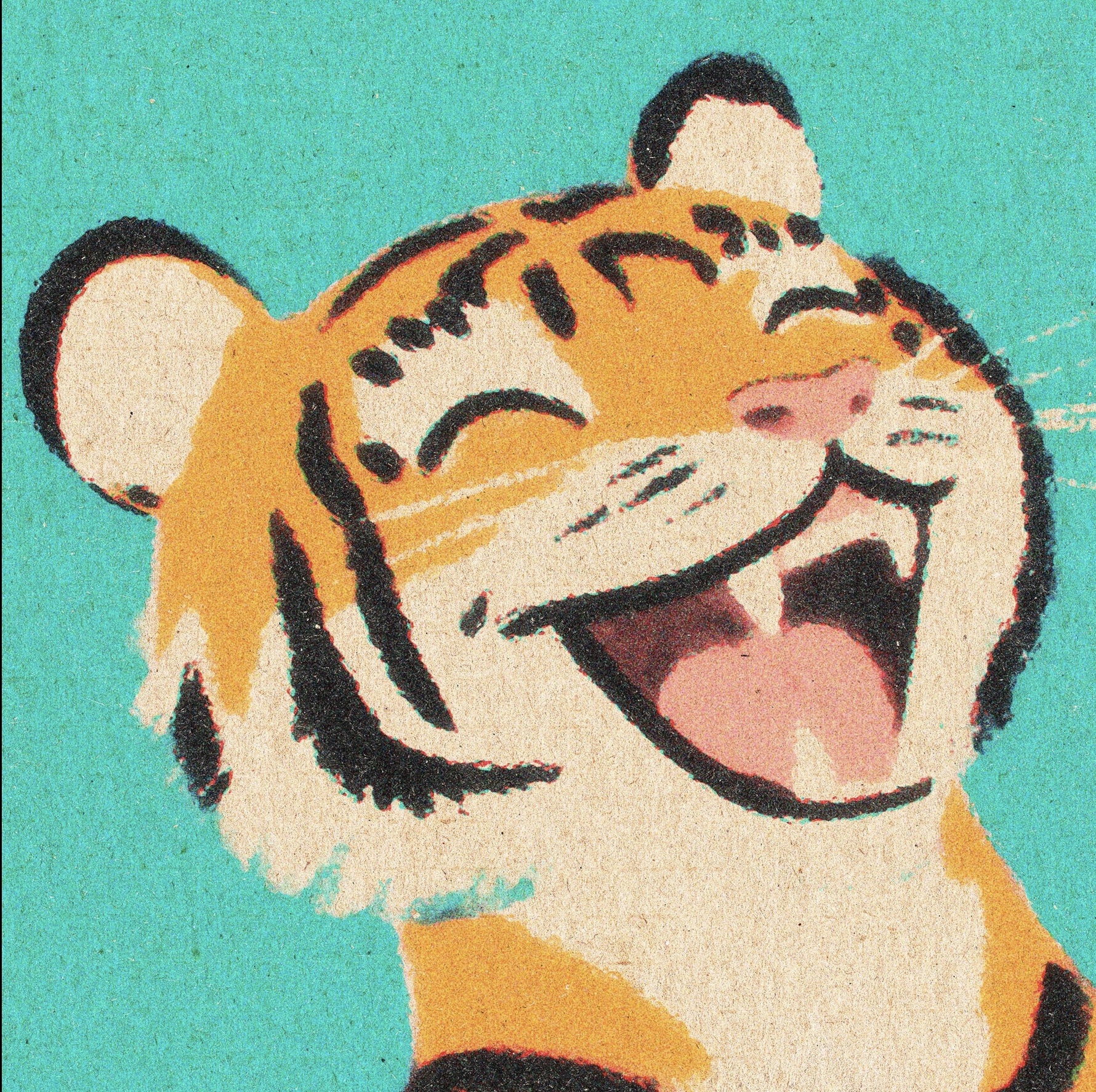 a very happy hungry tiger